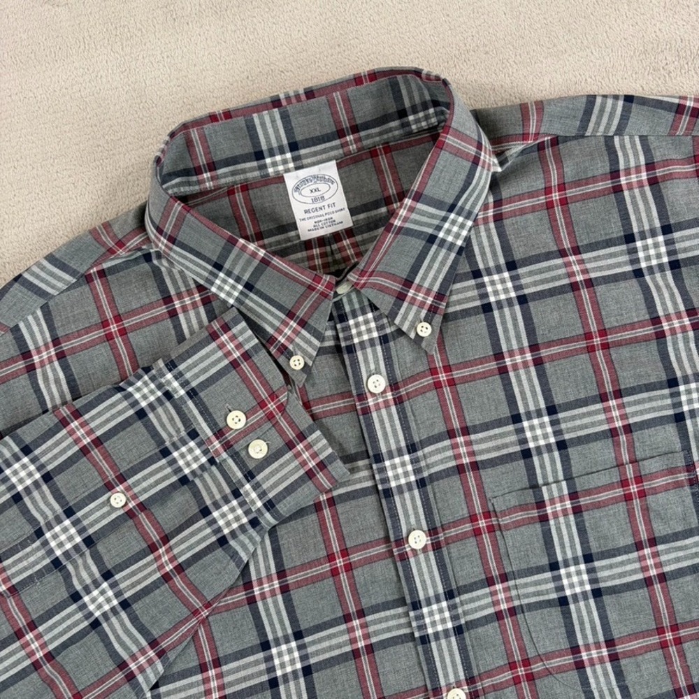 Brooks Brothers Non Iron Regent Fit Shirt in Grey Plaid Men 2XL Long Sleeve